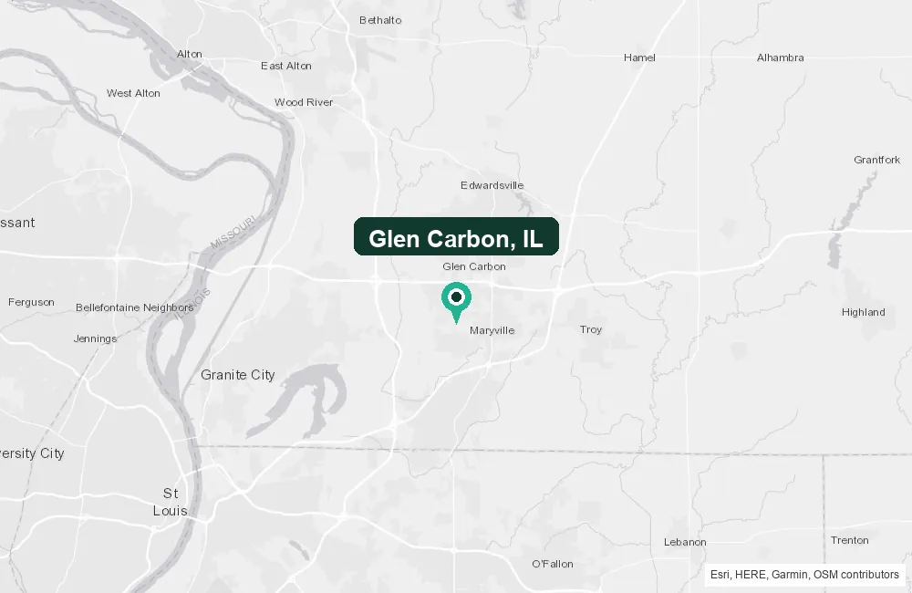 Map of Glen Carbon, Illinois and the surrounding Madison County area service area